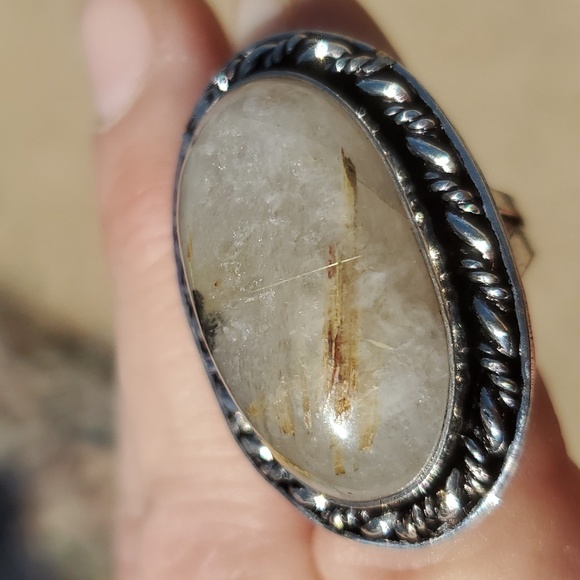 New Gold Rutilated Quartz 925 Silver Ring. - Picture 13 of 16